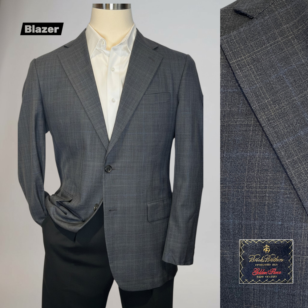 Brooks Brothers Golden Fleece 40R Gray Blue Tan Glen Plaid Blazer Sport Coat